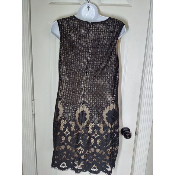 Cece Black Floral Lace Sleeveless Mini Shift Dress W Chiffon Neck Tie 8 - Picture 2 of 7